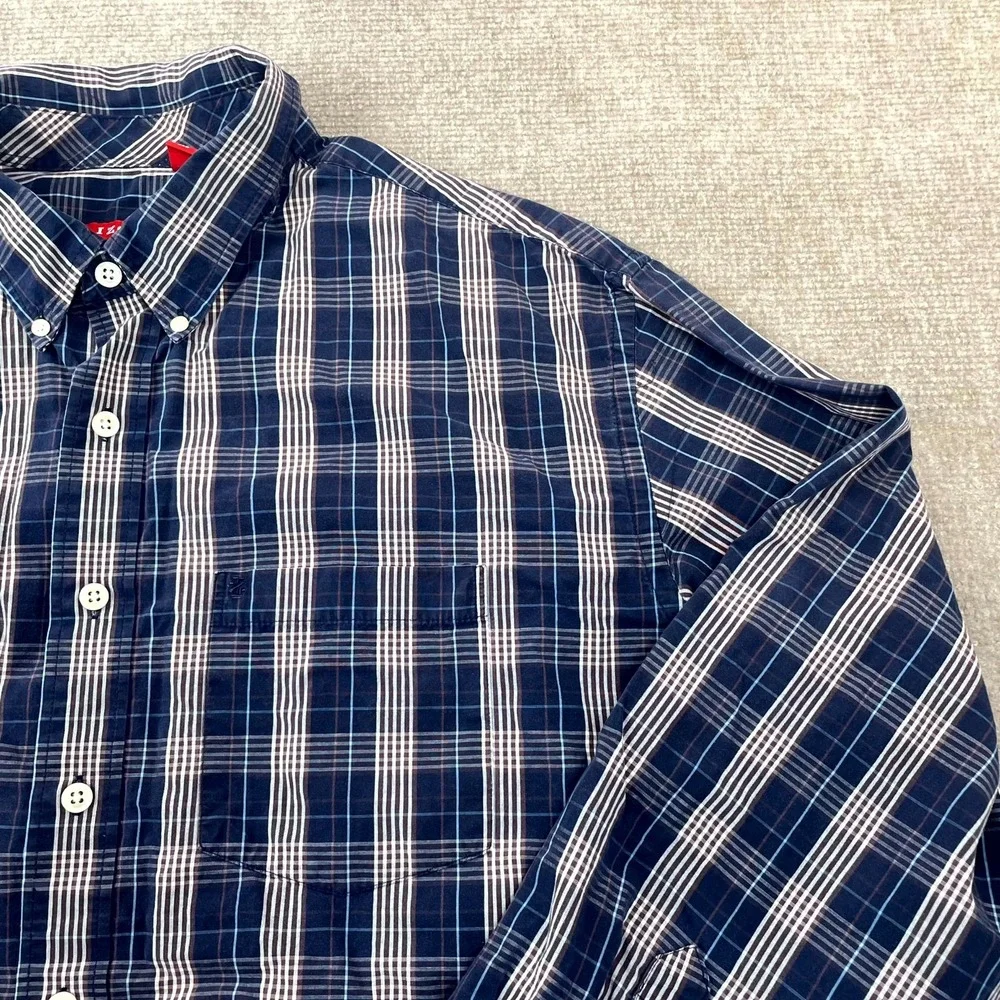 Izod Shirt Mens 2XL Multicolor‎ Plaid Cotton Shirttail Hem Pleated Button Down